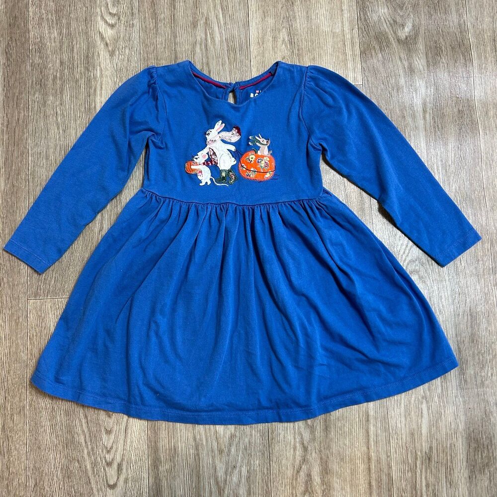 Mini Boden dress Blue bunny and pumpkins 2-3 years old